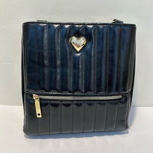 Betsey Johnson Black Quilted Crossbody with Gold Heart